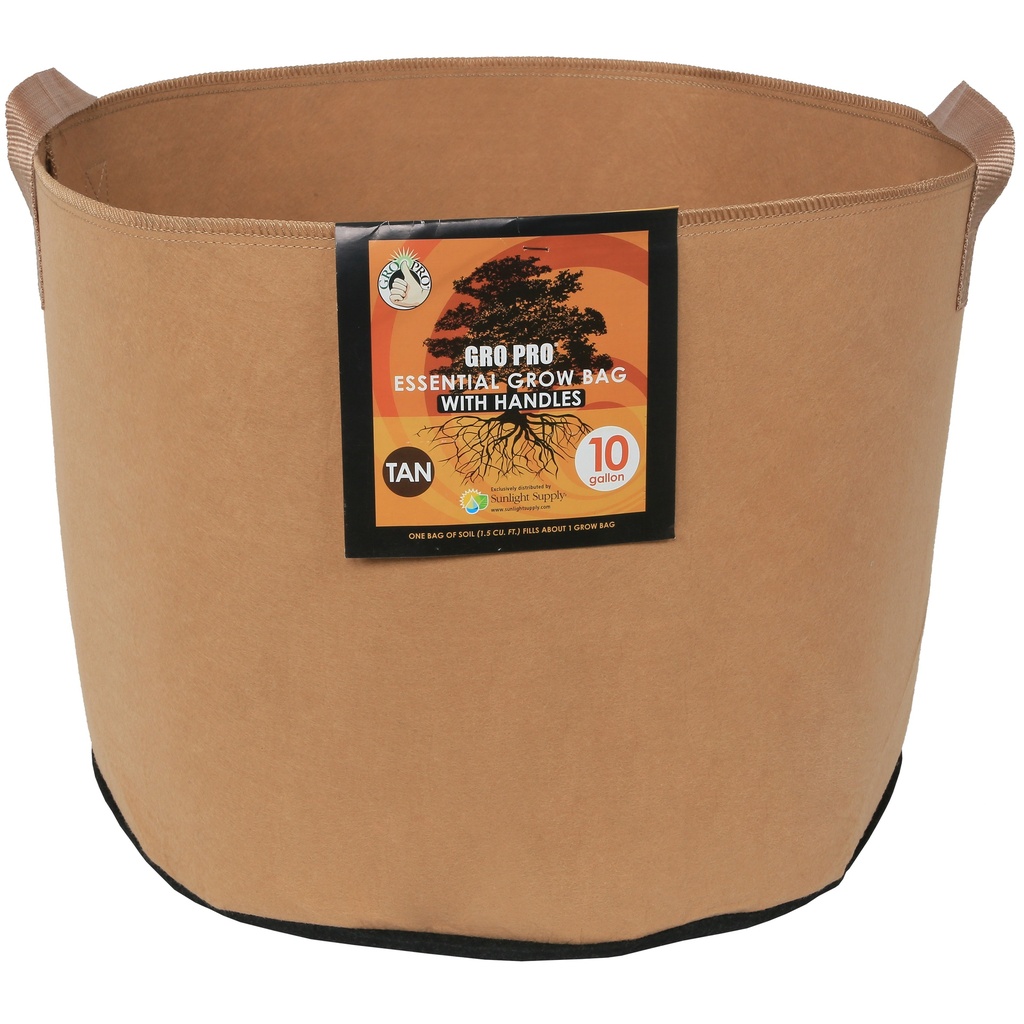 Gro Pro Essential Round Fabric Pot w/ Handles 10 Gallon - Tan
