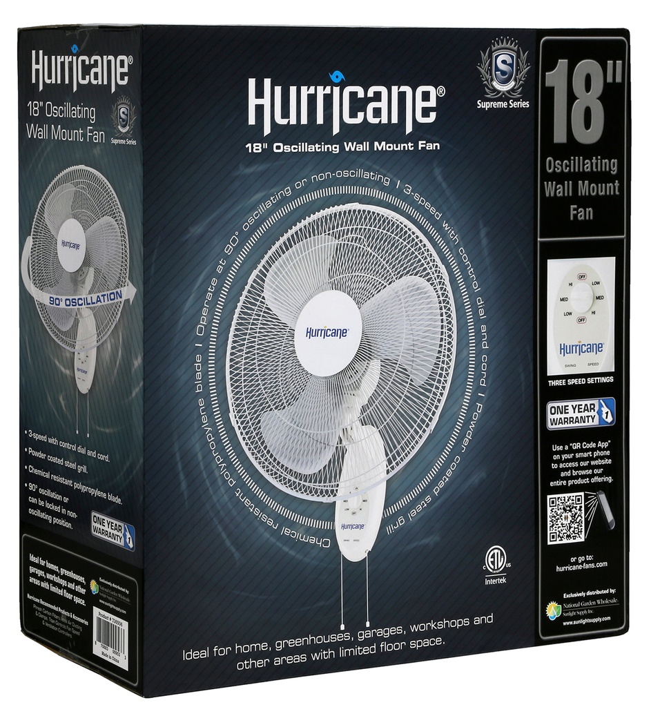 Hurricane® Supreme Oscillating Wall Mount Fan 18 in